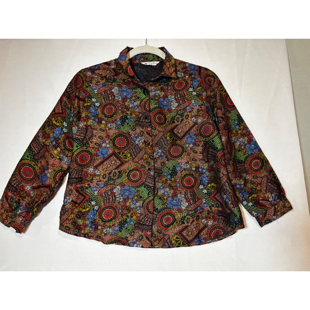 Sun Hung Women’s top Jacket Cropped style Floral Paisley Art to‎ wear Sz S chic